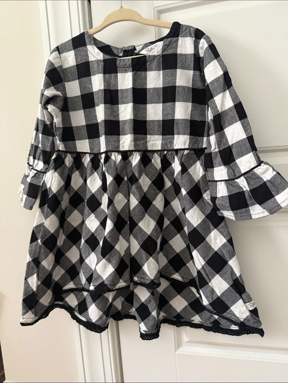 Ruffle Butts Black and White Buffalo Plaid Ruffle top